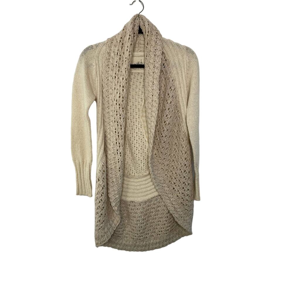 Angel Of The North Anthropologie Sweater Cardigan‎ Crochet Tan XS Boho Lagenlook